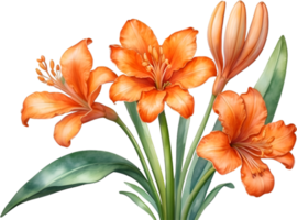 AI generated Watercolor painting of Clivia miniata flower. Ai-Generated png