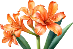 AI generated Watercolor painting of Clivia miniata flower. Ai-Generated png