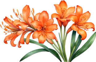 AI generated Watercolor painting of Clivia miniata flower. Ai-Generated png