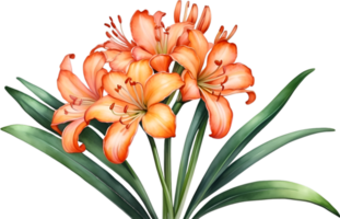 AI generated Watercolor painting of Clivia miniata flower. Ai-Generated png