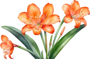 AI generated Watercolor painting of Clivia miniata flower. Ai-Generated png