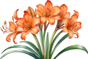 AI generated Watercolor painting of Clivia miniata flower. Ai-Generated png