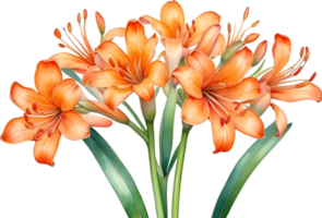 AI generated Watercolor painting of Clivia miniata flower. Ai-Generated png