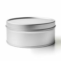 AI generated Round tin box. Metal box for various purposes. Isolate on a white back. photo