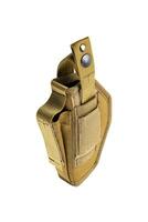 Holster for a pistol. Accessory for convenient and concealed carrying of weapons. Holster made of synthetic material. View from all sides. Isolate on a white back photo