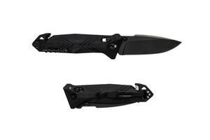 Pocket modern folding knife. Pocket knife with corkscrew and sling cutter. Isolate on a white back photo
