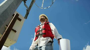 Engineer tests safety water systems of an artificial dam video