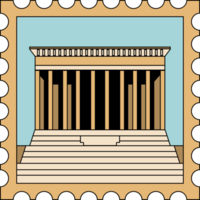 AI generated the lincoln memorial is shown in a postage stamp png