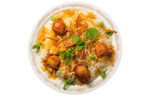 ai generado delicioso Biryani en un blanco plato aislado en transparente antecedentes. png