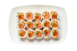 ai généré Sushi Rouleaux sur une blanc assiette isolé sur transparent Contexte. png