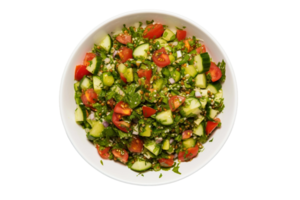 ai gerado picante tabule salada dentro uma branco prato isolado em transparente fundo. png