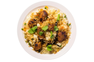 AI generated Delicious Biryani on a White Plate Isolated on Transparent Background. png