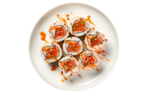 AI generated Sushi Rolls on a White Plate Isolated on Transparent Background. png