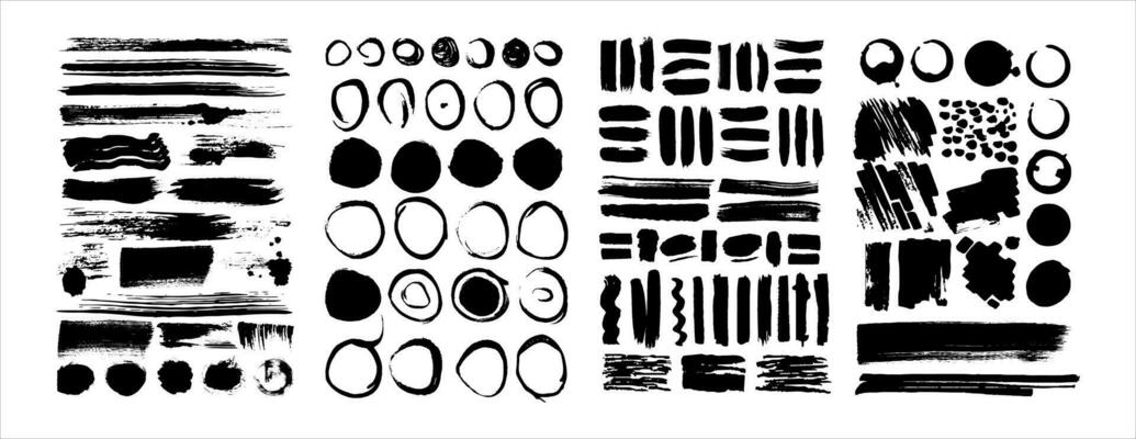 Big collection of black paint, ink brush strokes, brushes, lines and stains