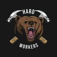 Bear head with hammer mascot design vector