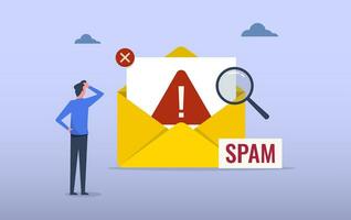 suspicaz y malicioso correo no deseado correo electrónico concepto con alerta notificación vector