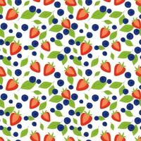 Bright berry pattern of strawberry and blueberry with mint leaves, fruit pattern. vector