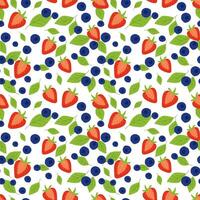 Bright berry pattern of strawberry and blueberry with mint leaves, fruit pattern. vector