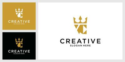 Initial letter VC or CV logo design with crown icon vector