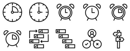 time management line style icon set collection vector