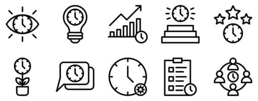 time management line style icon set collection vector