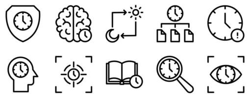 time management line style icon set collection vector