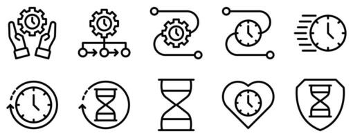 time management line style icon set collection vector