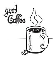 Coffee mug illustration, doodle of a large hot coffee on a table, good coffee vector