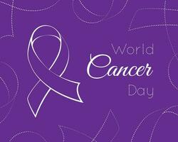 World Cancer Day banner with violet ribbon on violet background. vector