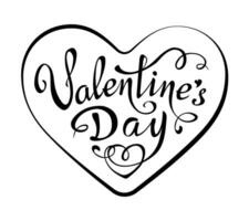 Valentines Day lettering with heart. Hand written black calligraphy text isolated on white background. vector