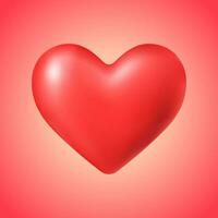 Red heart on light red background. Vector illustration in realistic 3d style