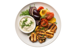 AI generated Mediterranean Meze on a White Plate on Transparent background. png
