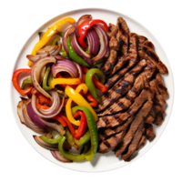 ai generato grigliato bistecca fajitas con peperoni e cipolle su trasparente sfondo. png