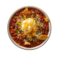 AI generated A Hearty Bowl of Chili with Beans and Shredded Cheese on Transparent Background. png