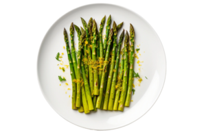 AI generated Grilled Asparagus on a White Plate. Transparent Background. png