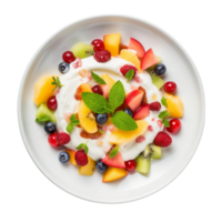 ai generato fascino di un' misto frutta insalata con Yogurt su trasparente sfondo. png