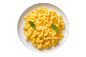 ai generado macarrones y queso en un blanco plato en transparente antecedentes. png