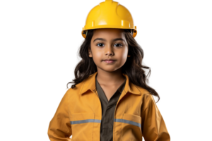 ai généré Indien fille dans construction ouvrier costume sur transparent Contexte. png