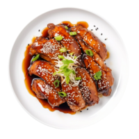 AI generated Chicken Teriyaki on a White Plate on Transparent Background. png