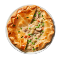 AI generated Chicken Pot Pie on a White Plate on Transparent Background. png