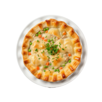 AI generated Chicken Pot Pie on a White Plate on Transparent Background. png