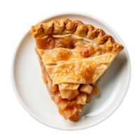 AI generated Classic Apple Pie Slice on a White Plate on Transparent Background. png