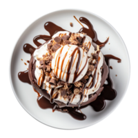 ai gerado decadente Brownie sundae com açoitado creme em transparente fundo. png