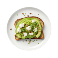 ai gegenereerd avocado geroosterd brood Aan een wit bord Aan transparant achtergrond. png