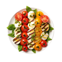 ai genererad en färgrik caprese grillspett tallrik med tomater på transparent bakgrund. png