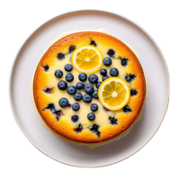 ai generiert Blaubeere Zitrone Kuchen auf ein Weiß Teller auf transparent Hintergrund. png