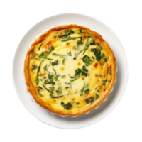 ai generiert Spinat Quiche auf ein Weiß Teller auf transparent Hintergrund. png