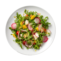 ai generiert Gourmet Salat auf ein Weiß Teller auf transparent Hintergrund. png
