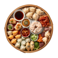 ai généré assorti faible somme plat avec Dumplings et petits pains sur transparent Contexte. png