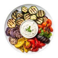 ai généré grillé des légumes avec Tzatziki délice sur transparent Contexte. png